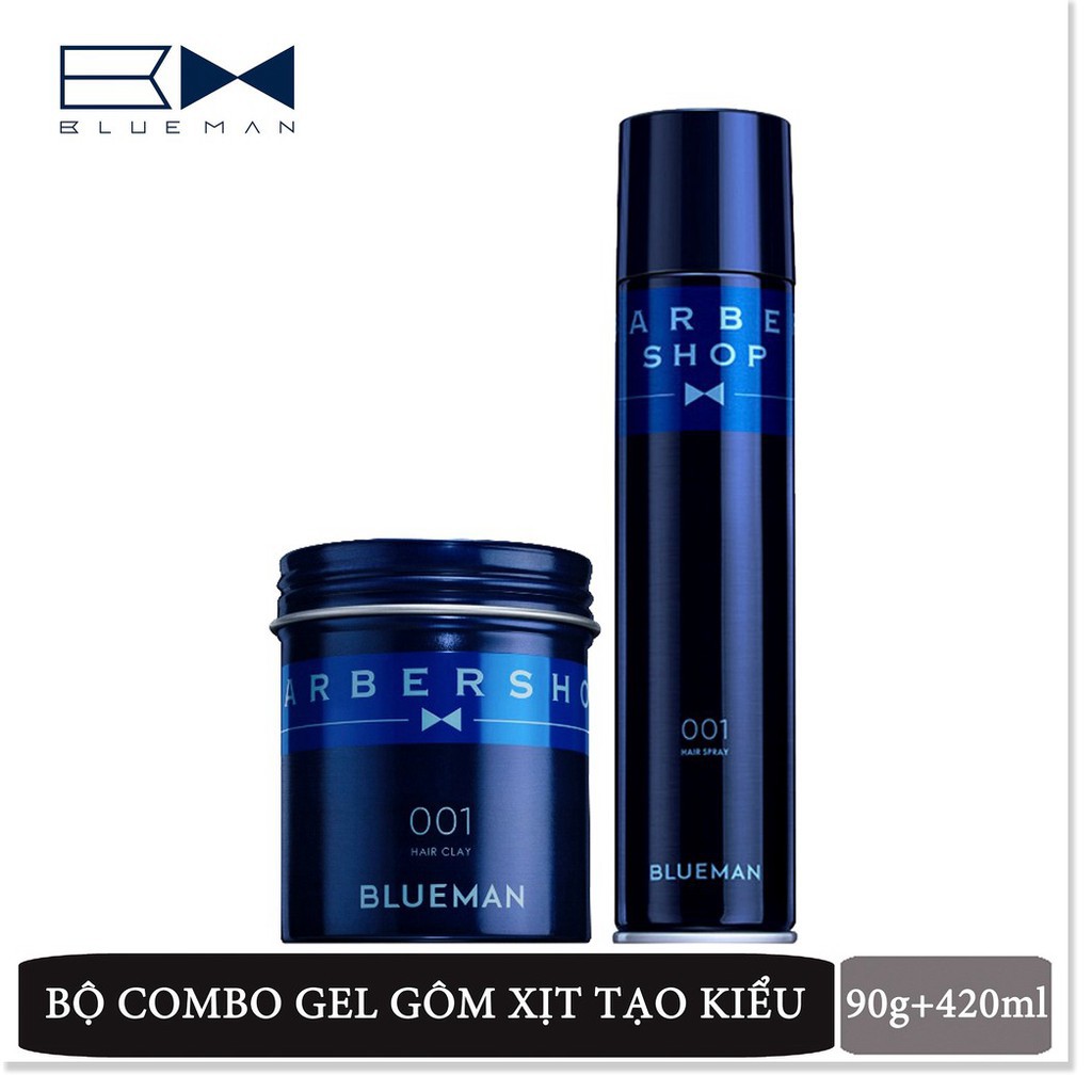 Combo Sáp Vuốt Tóc 90g + Gel Xịt Tóc 420ml Nam BLUEMAN Hair Clay Tạo Kiểu, Giữ Nếp Dưỡng Ẩm Không Nhờn 90g Cao Cấp