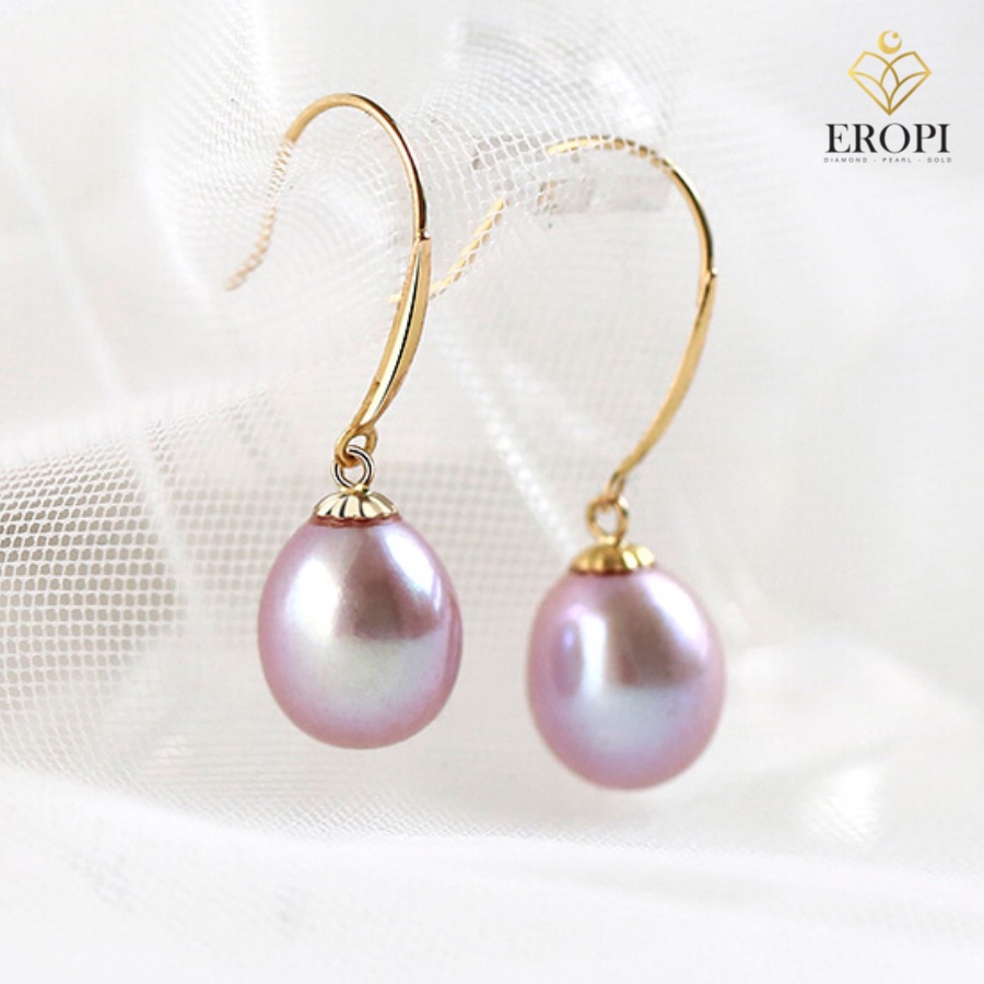 Bông tai ngọc trai Freshwater giọt lệ 9-10mm 18k