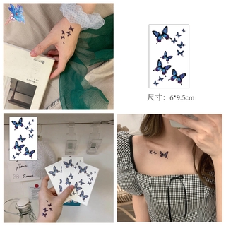 Hình xăm dán xương quai xanh họa tiết bướm xanh lam chống nước khí chất cá tính tươi mới cho nam và nữ