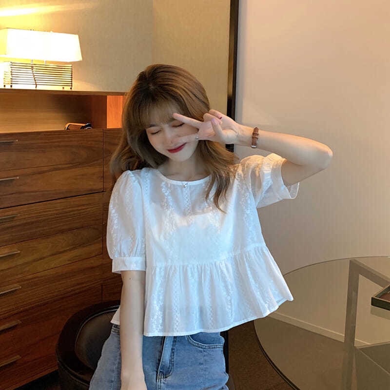Áo Croptop kiểu babydoll nữ tay ngắn kèm áo lót trong phong cách Hàn Quốc mã QD0142