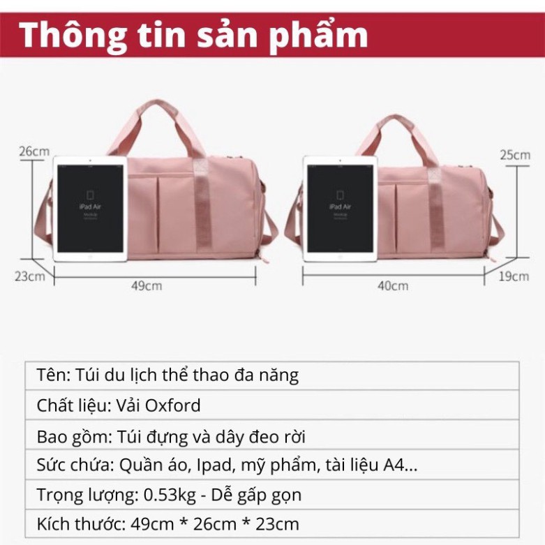 Túi du lịch gấp gọn, đựng đồ cá nhân nữ nam đi du lịch, đi tập gym, về quê, đi công tác, có ngăn đựng giày bằng vải size