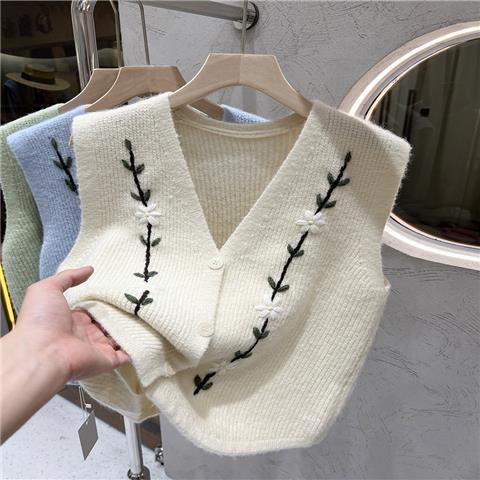 Áo Dệt Kim Không Tay Cổ Chữ V Thêu Họa Tiết Phong Cách Mới Cho Nữ