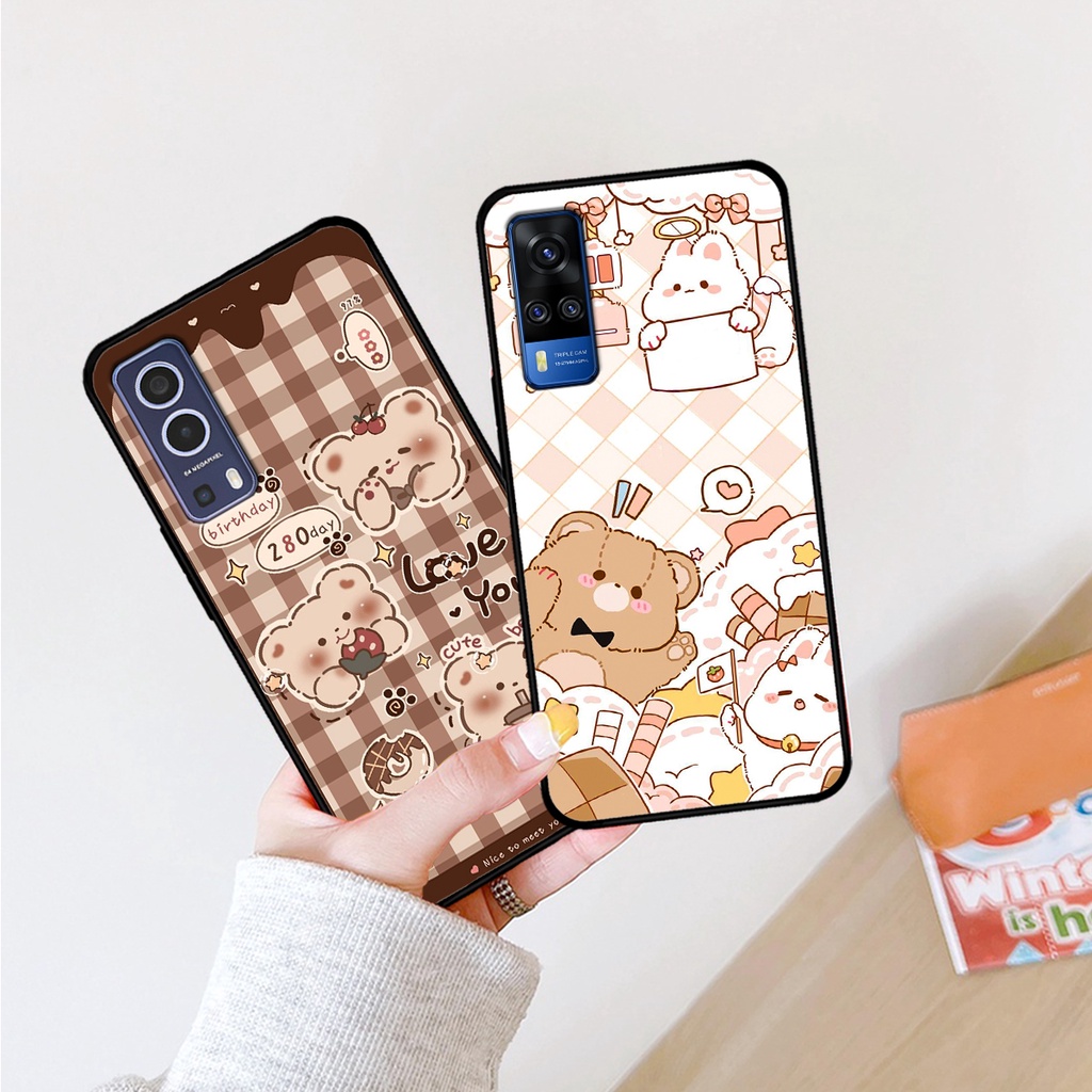 Ốp lưng Vivo Y51 2020 - Vivo Y53s - Vivo Y72 5G in hình caro gấu thỏ dễ thương