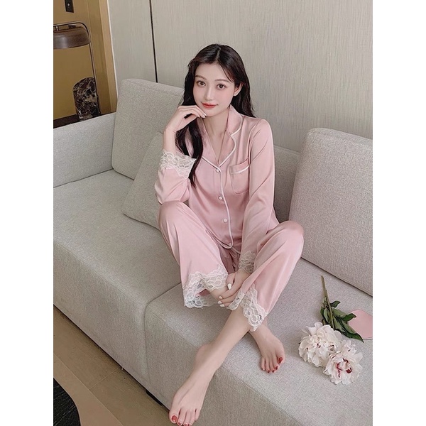Bộ ngủ dài tay, bộ ngủ lụa cao cấp ⚡️FREE SHIP⚡️ Bộ lụa