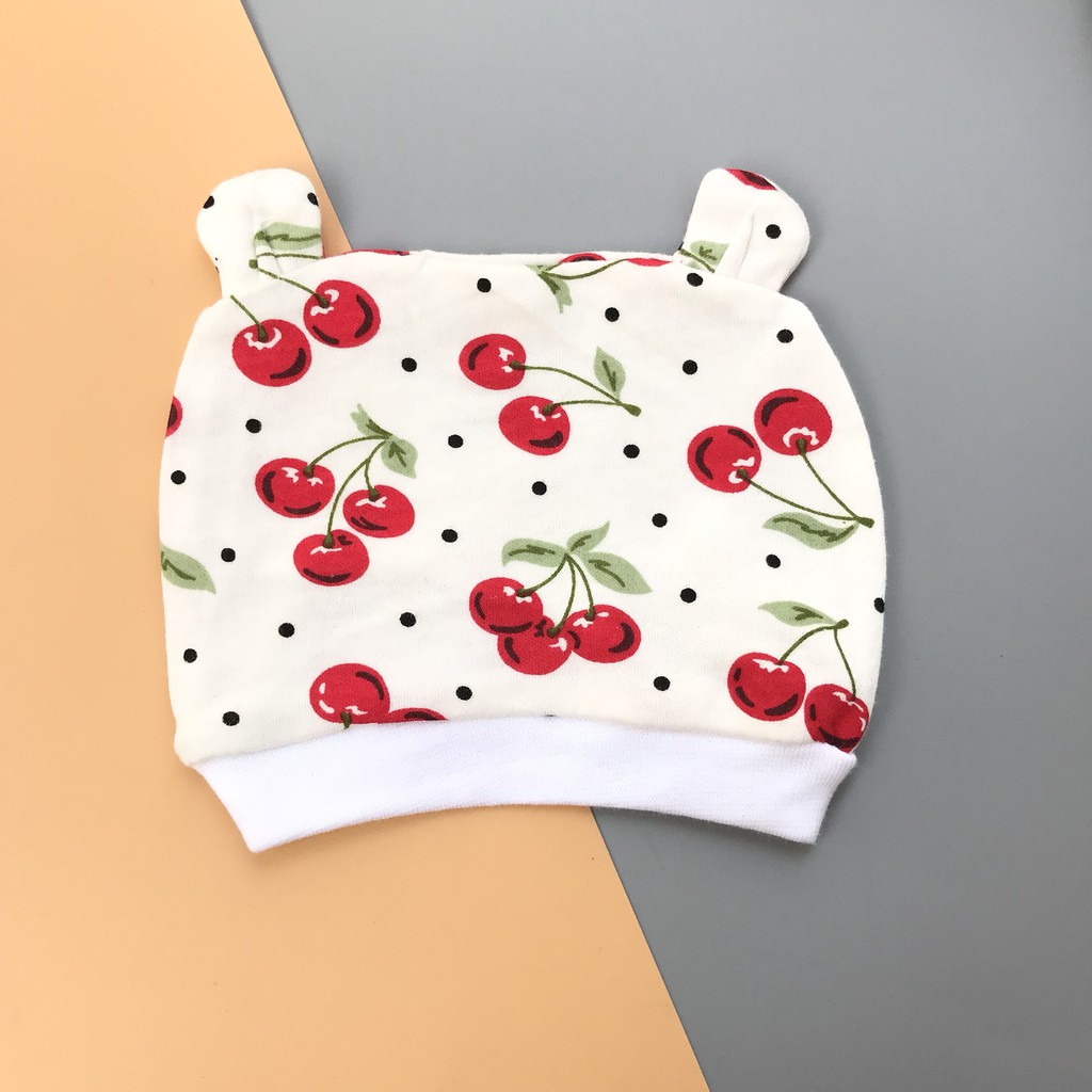 Mũ chụp sơ sinh cotton tai gấu cho bé 0-3m