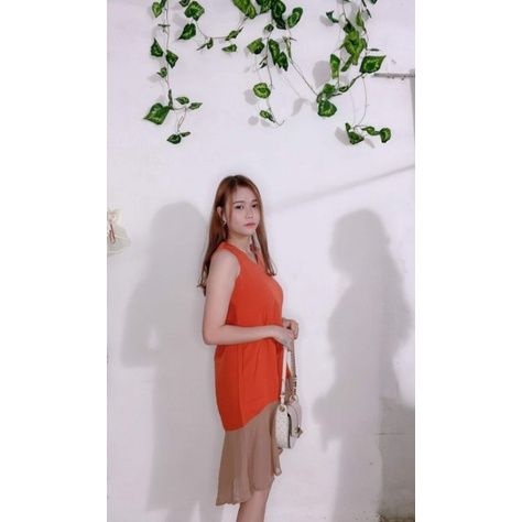 Đầm babydoll cam phối