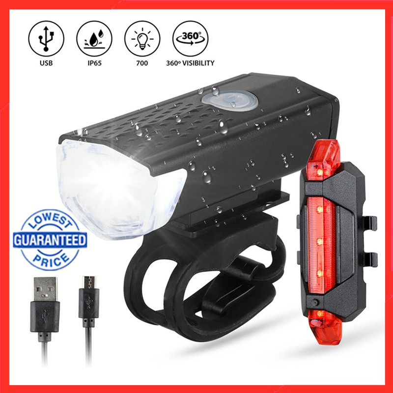 BỘ 2 ĐÈN PHA + ĐÈN HẬU ĐUÔI XE ĐẠP PIN SẠC