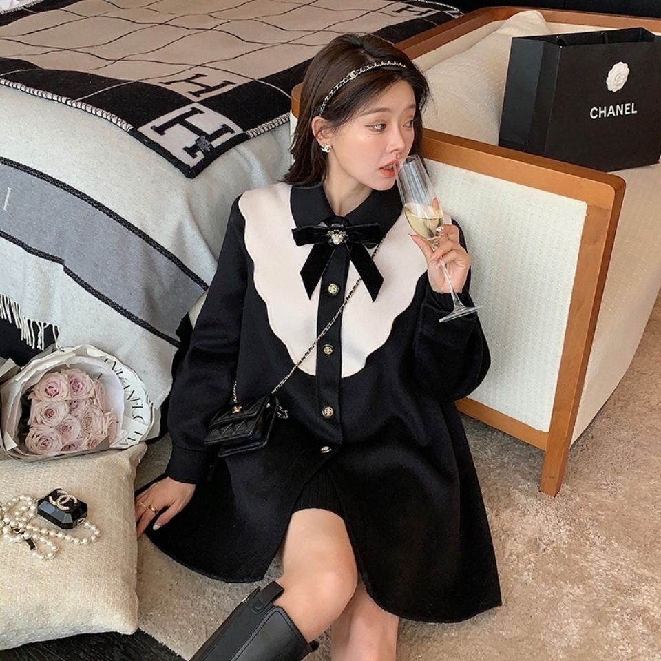 Áo khoác vải tweed hai mặt màu nâu/đen phong cách vintage Pháp cao cấp cho nữ | BigBuy360 - bigbuy360.vn