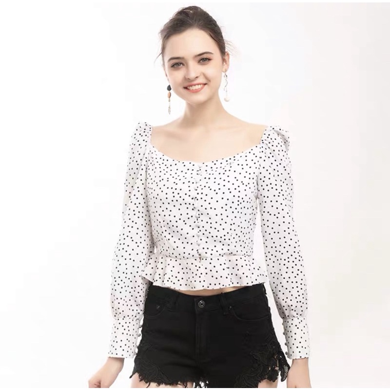 Áo Banichonghuai QC Chấm Bi Cổ Vuông Dễ Thương Size XS