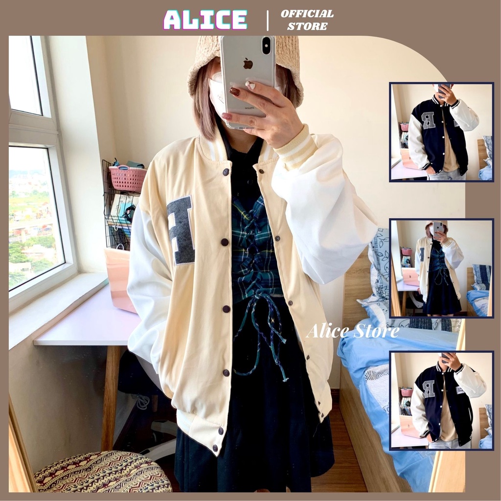 Áo Khoác Bomber Chữ R Nam Nữ Ulzzang Varsity Jacket Da Lộn 2 Lớp Cao Cấp Unisex Form Rộng