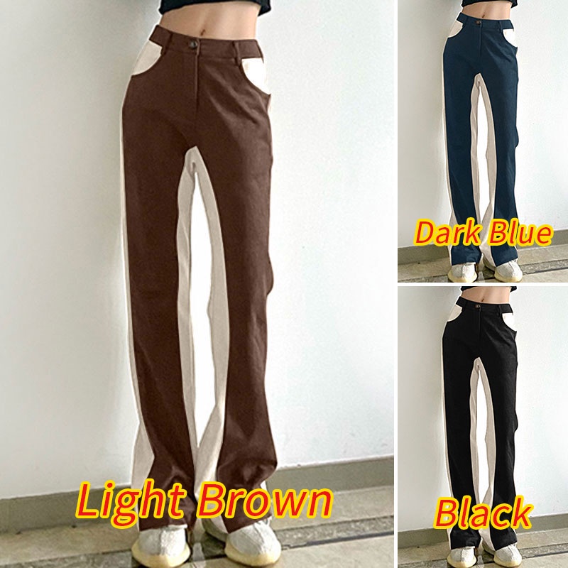 Quần dài ZANZEA vải lông cừu phối màu tương phản phong cách Hàn Quốc thời trang