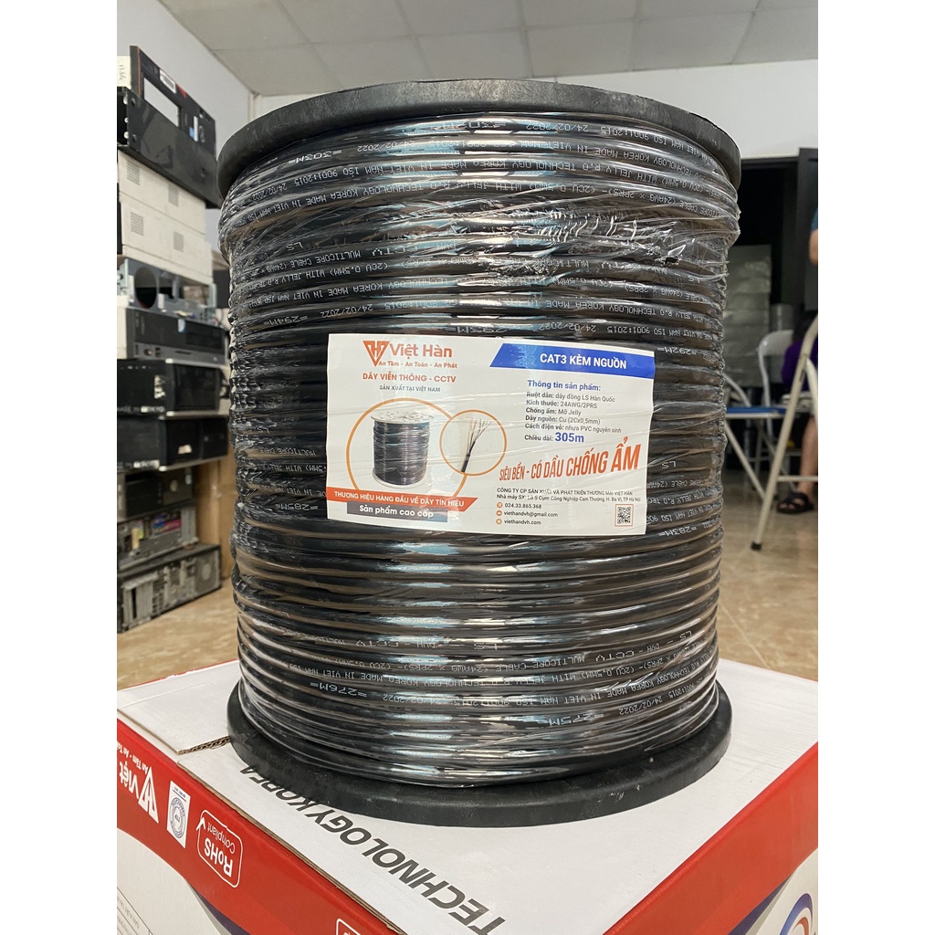 Dây mạng CAT3 kèm nguồn 25AWG đồng nguyên chất, cuộn 305m, nhựa PVC