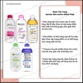( Đủ 7 màu )Nước Tẩy Trang Garnier Skin Active Pháp 400ml