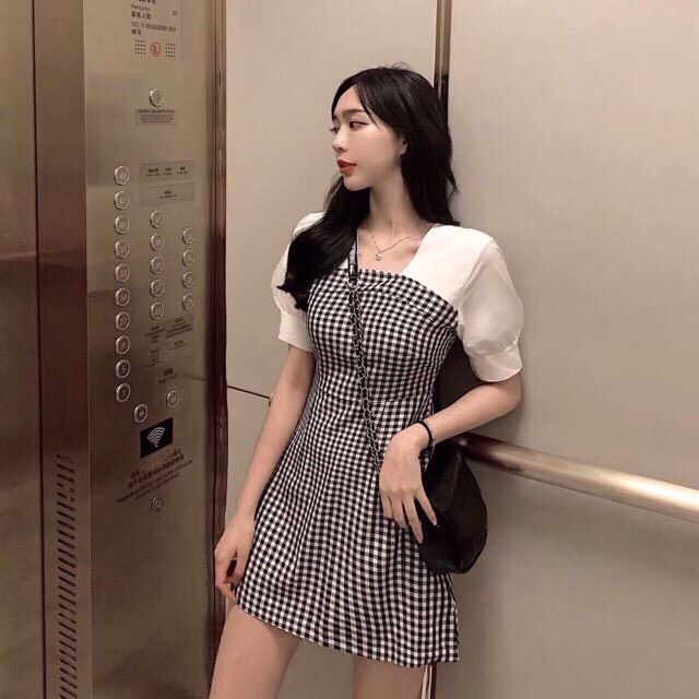 Đầm kẻ suông ulzzang tiểu thư