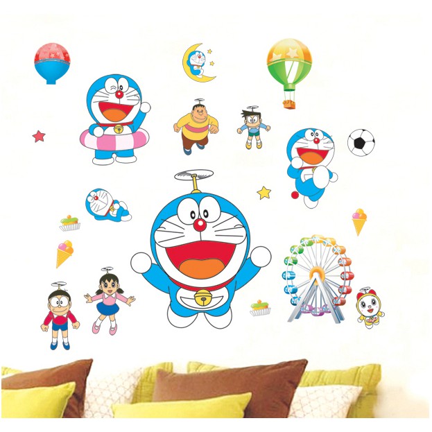 Decal trang trí tường - Doremon vui chơi cùng Vòng Xoay Đu