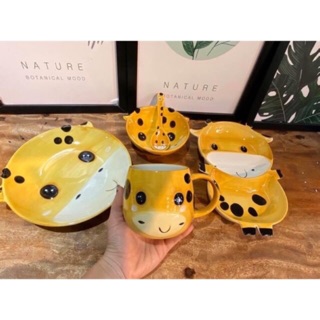 Bộ khay chén đĩa sứ hình Bò sữa