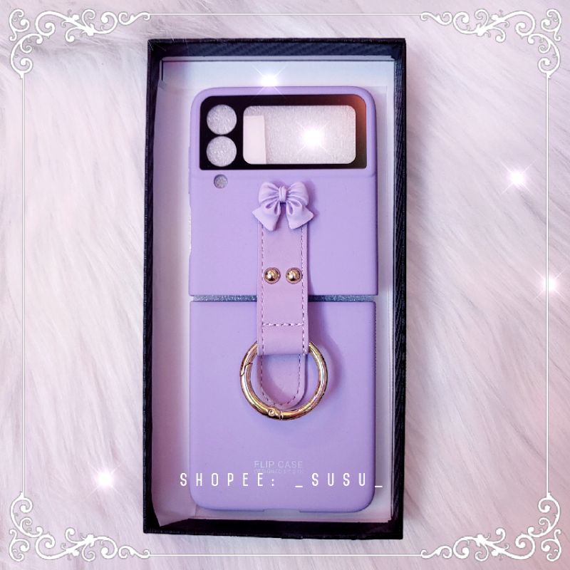 Ốp Samsung Galaxy Z Flip 4 - Z Flip3 - ZFlip3 - Flip4 5G kèm kính cường lực nơ hồng xinh xắn vô đối 💝