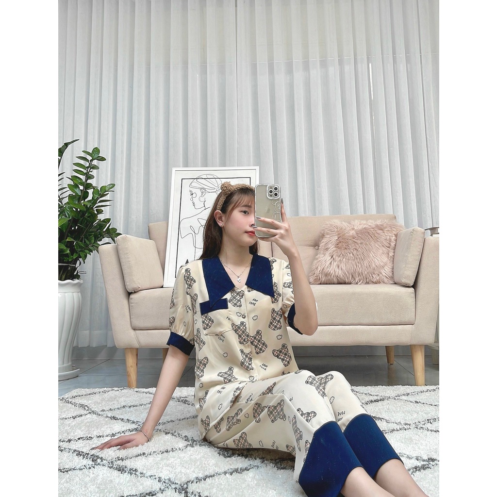 Đồ bộ nữ pijama chất lụa SATIN CAO CẤP tay ngắn quần dài BLU10