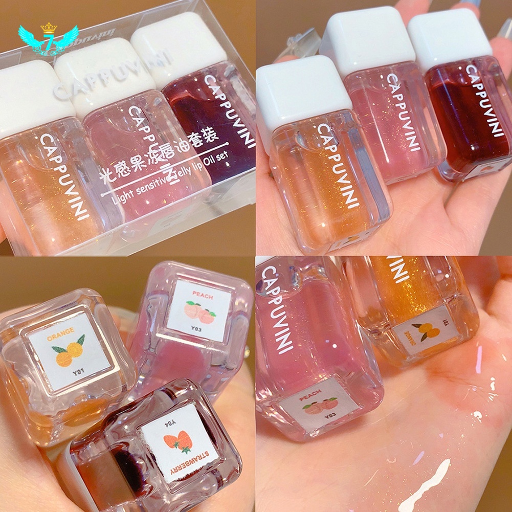 Set 3 son môi Cappuvini dạng thạch dưỡng ẩm màu sắc bóng bẩy 3d
