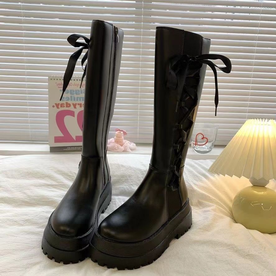 Giày Bốt Đen Cổ Cao Đế Dày Thoải Mái Thời Trang Thu Đông