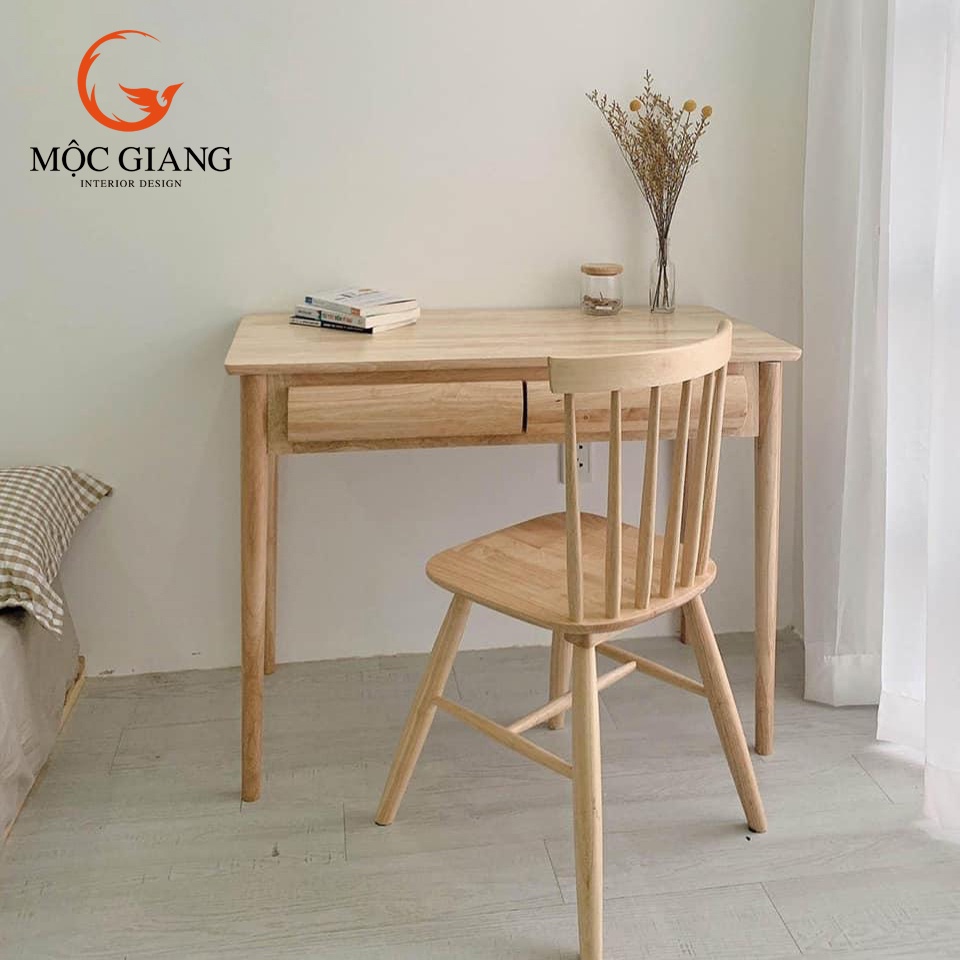 Bàn Làm Việc Gỗ Cao Su Hàng - Chân Tròn Mặt Ngăn Kéo Bo Cong - Hàng Cao Cấp Chuẩn Xuất Khẩu