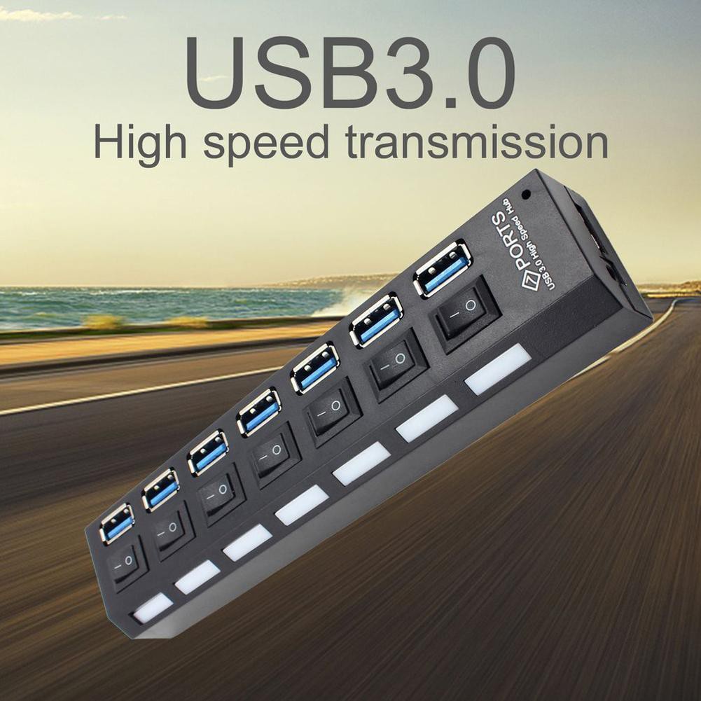 USB 3.0 Hub With Separate Seven Ports Compact Lightweight Power Adapter Hub