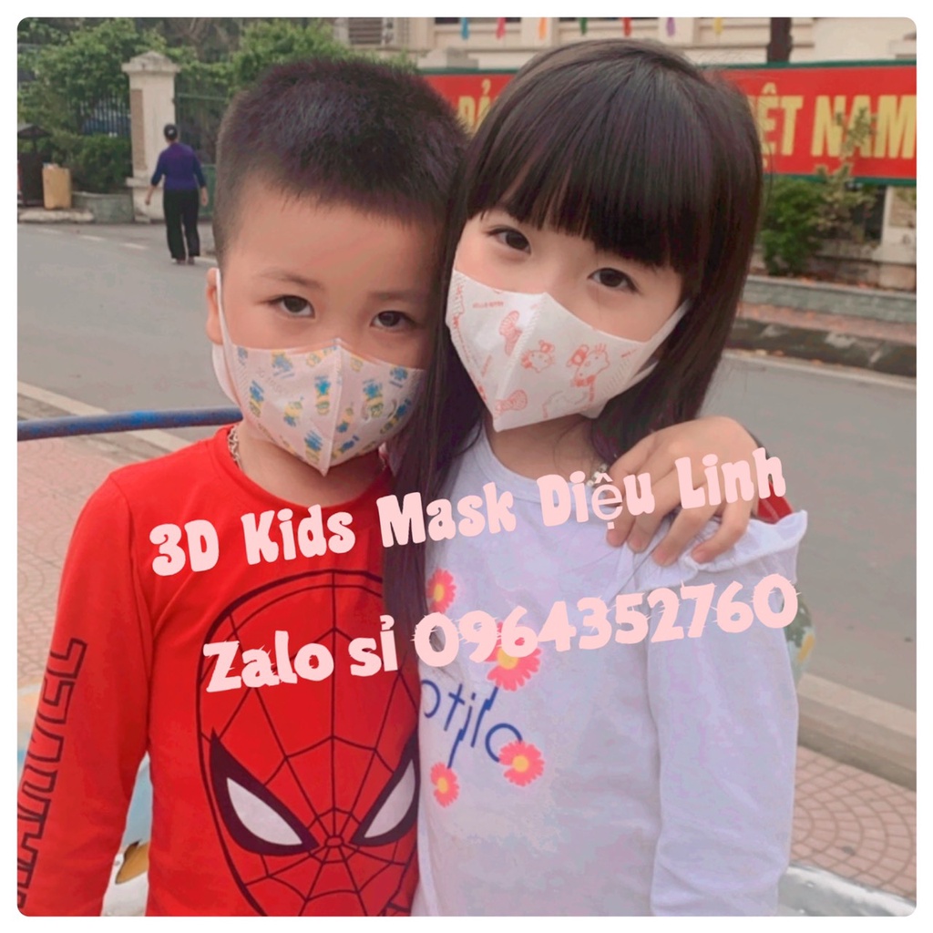 Khẩu trang kháng khuẩn trẻ em 3D Kid Mask Diệu Linh cho bé 5 tuổi - 11 tuổi, hộp 50 cái họa tiết dễ thương