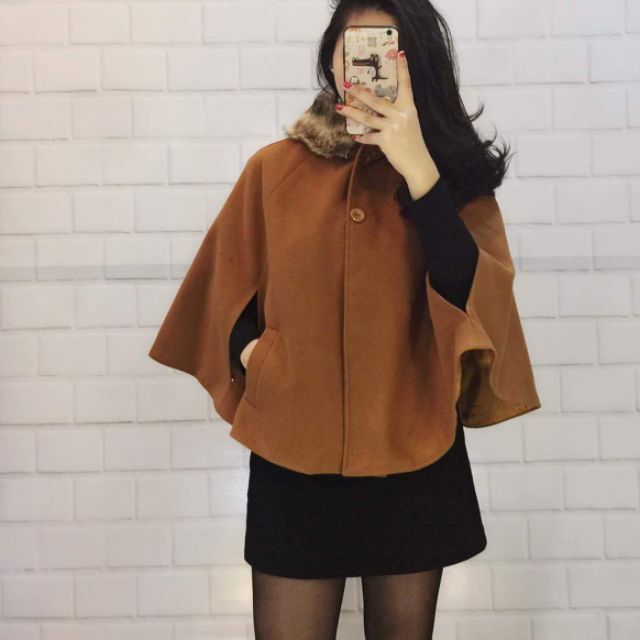 ÁO DẠ CAPE MŨ LÔNG - Mã A18