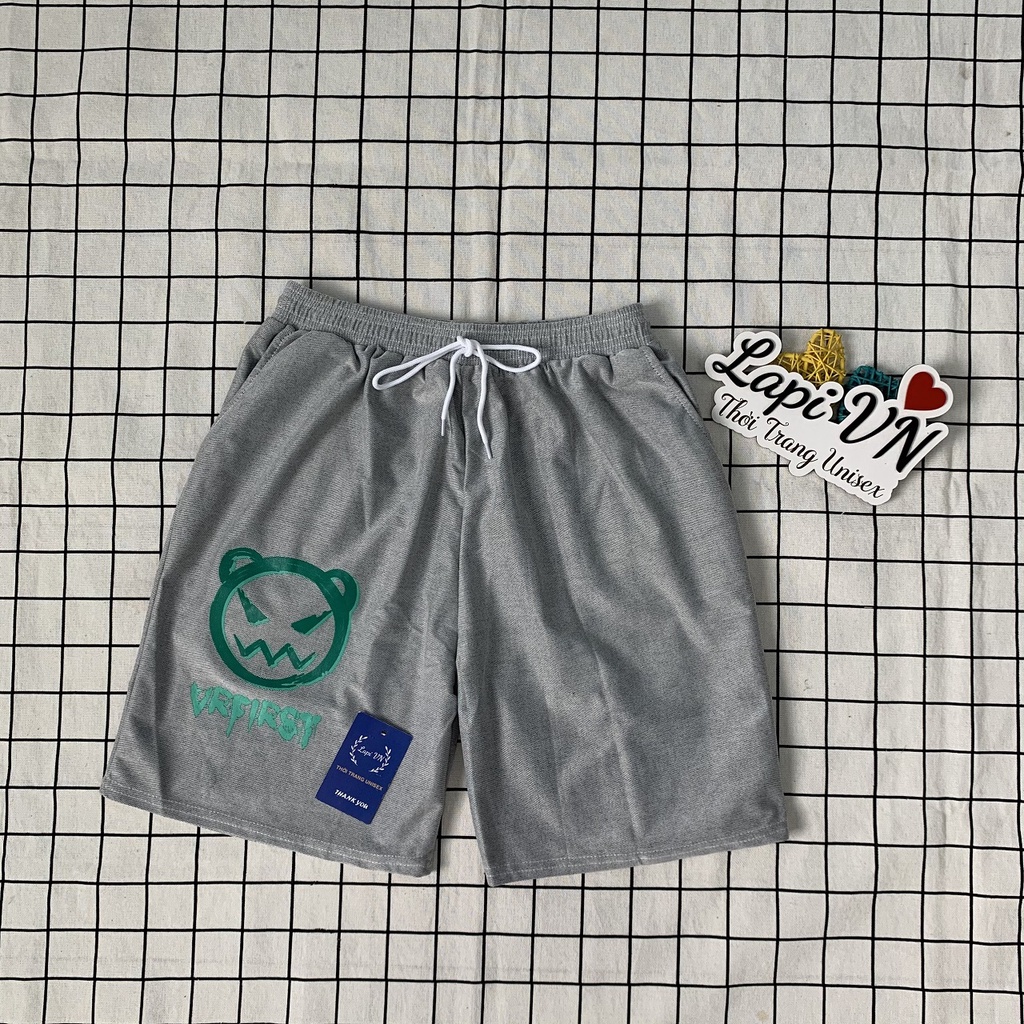 Quần Short Thể Thao VRFIRST Unisex Lapi VN, Chất Nỉ Da Cá Lưng Thun Co Dãn, In Hoạt Hình, Phong Cách Ulzzang Hàn Quốc