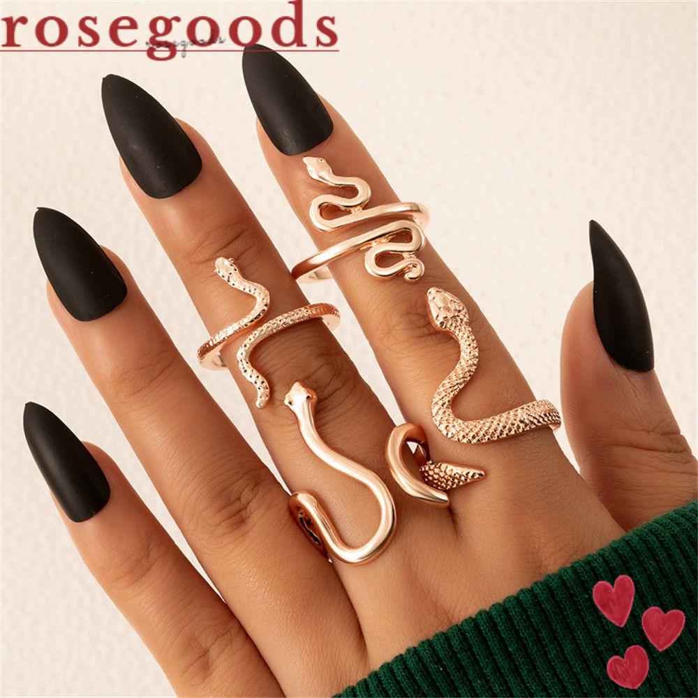 Set 4 Nhẫn Hình Rắn Phong Cách Hip Hop Gothic Thời Trang