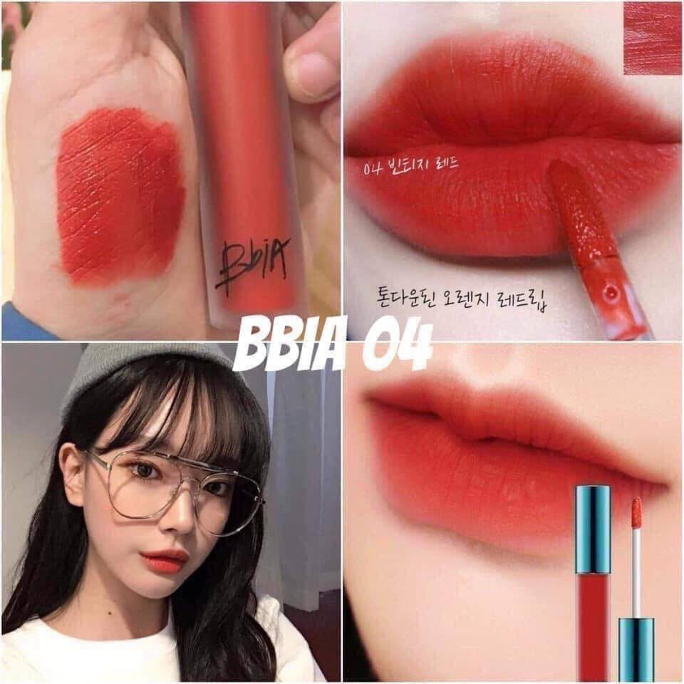Son kem Bbia Last Velvet Lip Tint ver 1-Màu 04 cam đất pha chút hồng siêu đẹp
