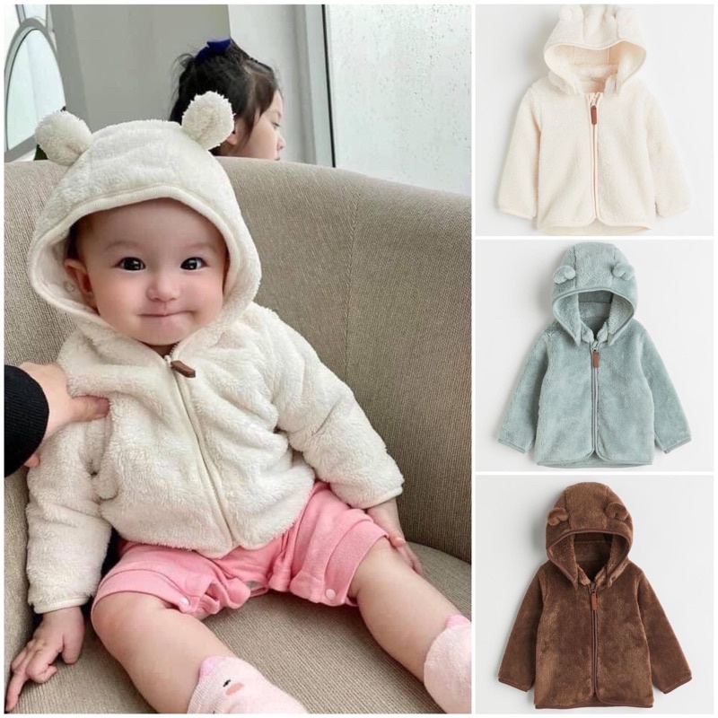 Áo khoác lông tai gấu cho bé HM auth