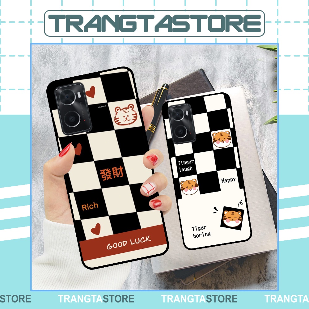 Ốp Oppo A36 / A76 in hình sọc caro, họa tiết đen trắng dễ thương