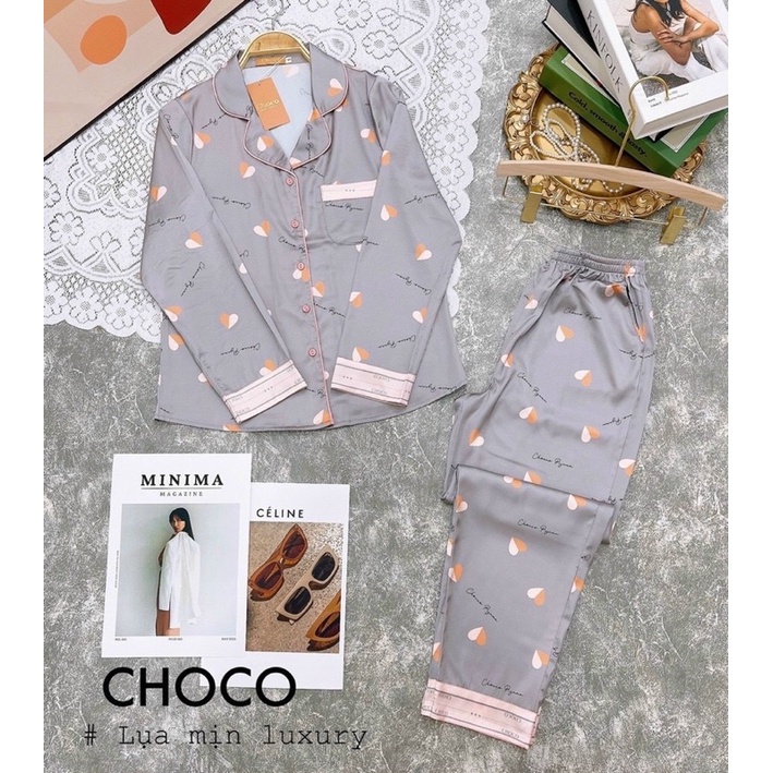 Bộ lụa hãng SAM Choco áo dài tay quần dài bộ mặc nhà đẹp bộ pijama cao cấp