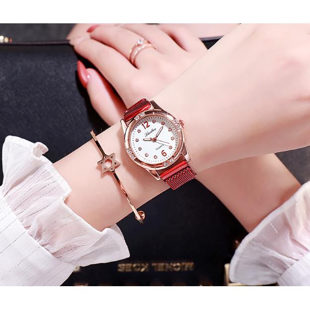 Đồng Hồ Nữ Dây Nam Châm Luobos D380 Đính Ngọc Nhân Tạo Siêu Đẹp - Hazo