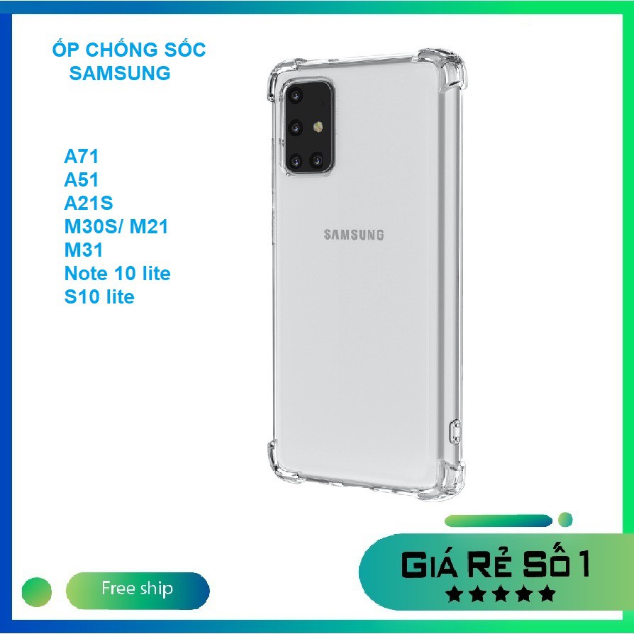 Ốp lưng chống sốc trong suốt 4 góc cho Samsung A71/ A51/ A21S/ M31/ M30S/ M21/ S10 LITE/ NOTE 10