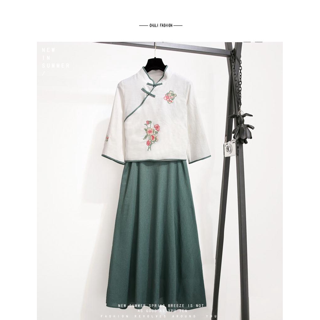 Hanfu female summer dress Chinese style students daily improvement ancient style cotton and linen jacket two-piece suit