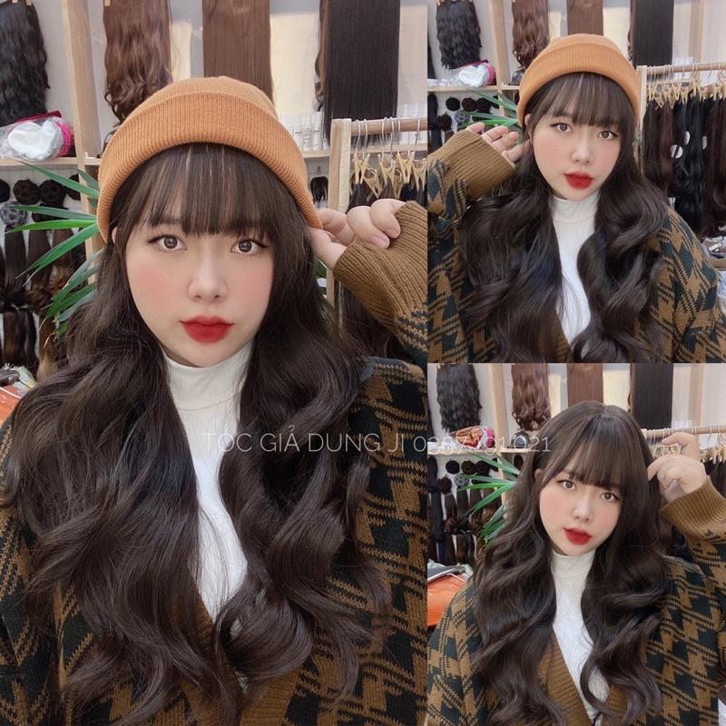 DJ-01 Tóc giả nguyên đầu nữ xoăn lơi tỉa đuổi 60cm