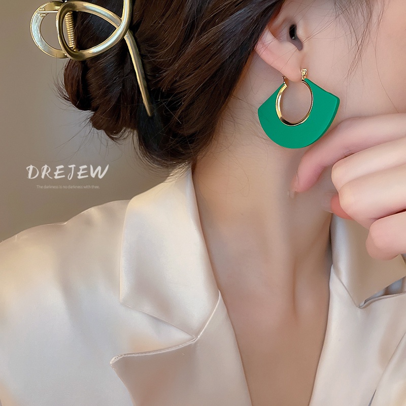 DREJEW Khuyên tai hình quạt tam giác phong cách cổ điển thời trang cho nữ