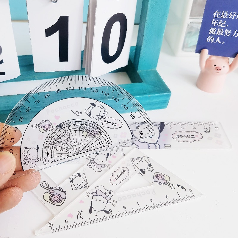 SANRIO Bộ Thước Đo Góc Tam Giác 15cm Bằng Acrylic Tiện Dụng Cho Học Sinh
