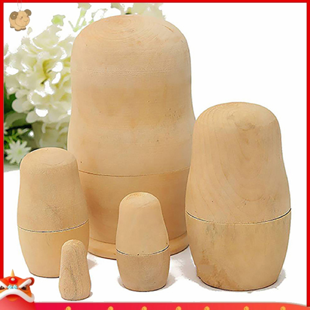 Set 5 búp bê Nga Matryoshka chưa hoàn thiện chất liệu gỗ