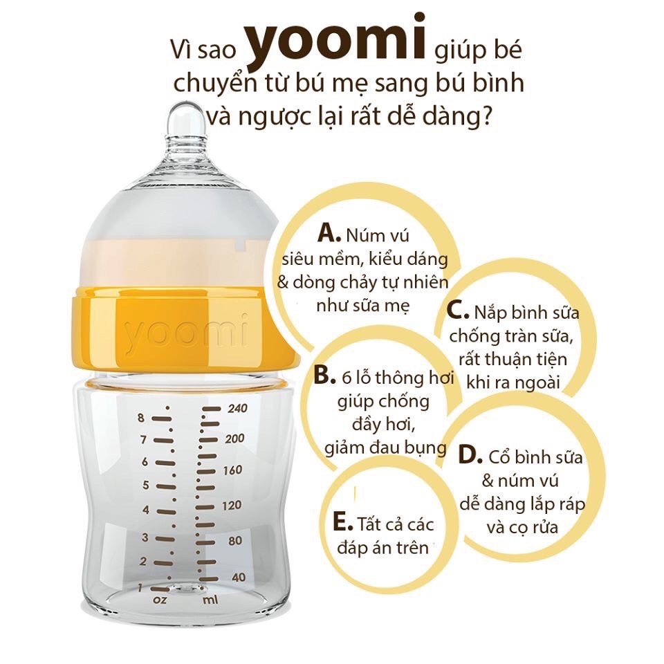Bình sữa cao cấp PP Yoomi 240ml set 2 vàng
