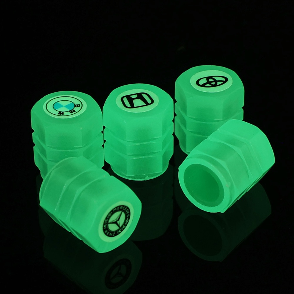 4Pcs Pack Car Brand Logo Fluorescent Color Luminous Car Tires Valve Cap / Universal Dustproof Decorative Self-luminous Bike Valve Cover / Portable Truck Motorcycle Tire Air Cap
