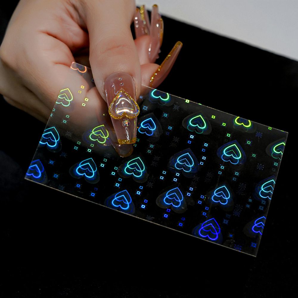[Hàng mới về] Miếng dán trang trí móng tay hình ngôi sao/ trái tim/ holographic màu laser 3d độc đáo thời trang