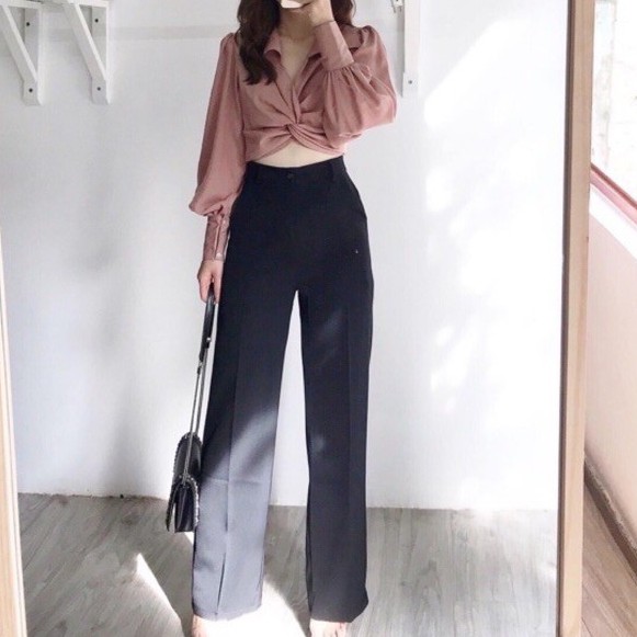 Quần nữ ống rộng , quần ống suông khoá trước lưng cao phom chuẩn