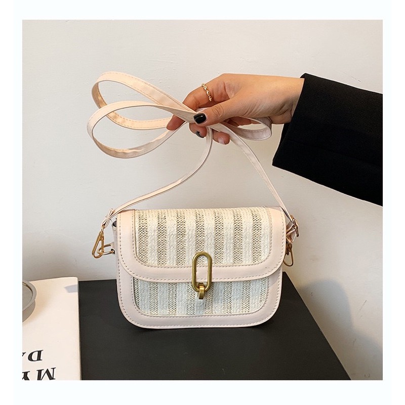 Túi Cói Đeo Chéo Pha Da Dáng Hộp Nắp Gài Phong Cách Giới Trẻ Hàn Quốc [ hàng mới giá tốt]