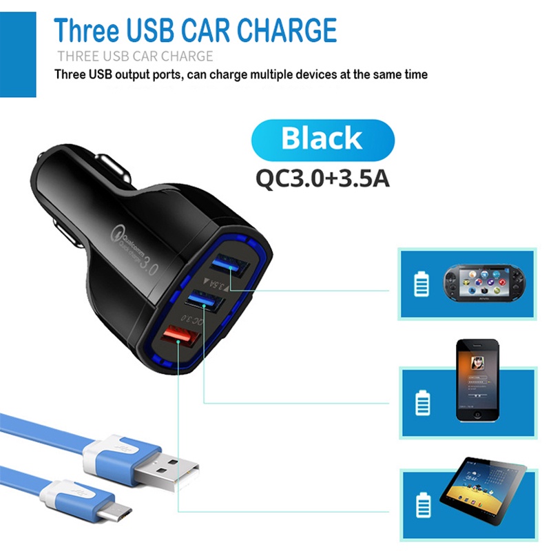 Tẩu sạc nhanh xe hơi HDOORLINK QC3.0 3.5A 3 cổng USB 32.5W thích hợp cho iPhone Xiaomi Samsung