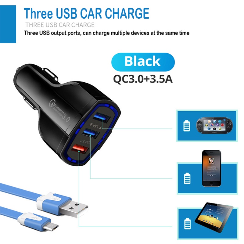 Bộ chuyển đổi sạc nhanh HdoorLink QC3.0 3.5A 3 cổng USB 32.5W trên xe hơi cho iPhone Xiaomi Samsung