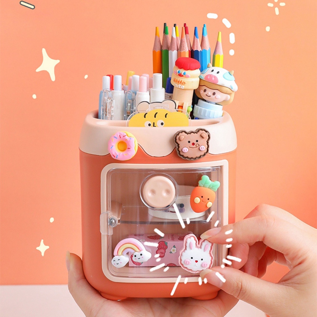 Ống đựng bút kèm tủ để đồ mini 2 tầng MODINA cute, kệ để đồ mini nhiều ngăn đa năng