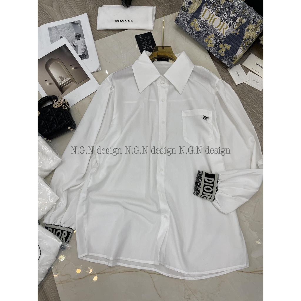 Áo sơ mi Dior chữ thêu nổi bo tay LD017 | BigBuy360 - bigbuy360.vn